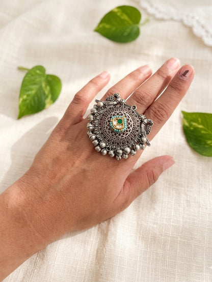 RADHIKA - German Silver Kundan Work Ring