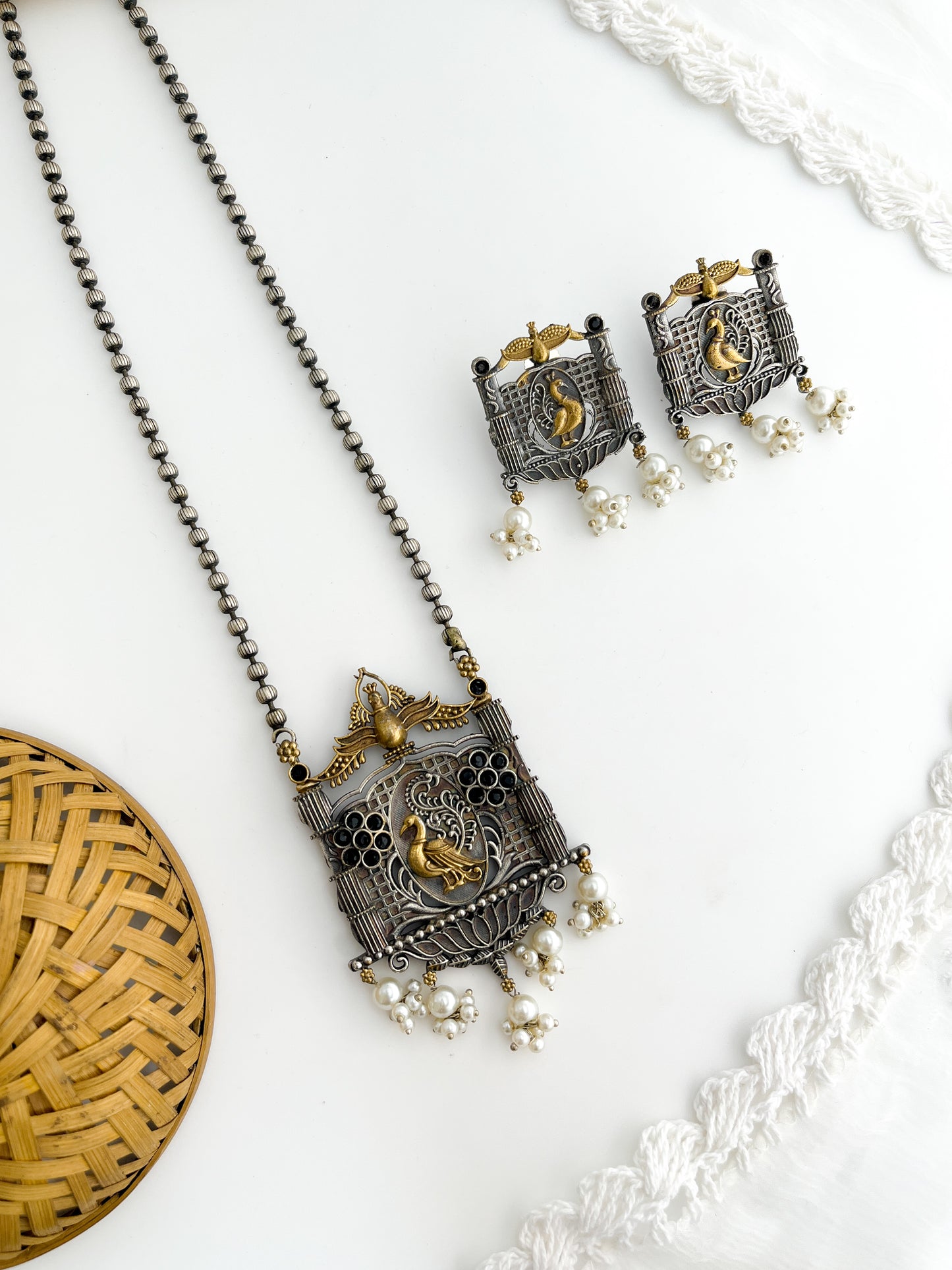 Ragini-Silver Long Necklace Set