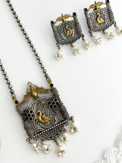 Ragini-Silver Long Necklace Set