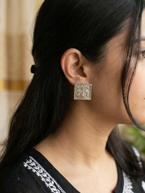 RAGINI - Silver Plated Brass Sqaure Stud