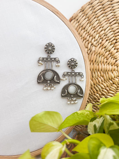 RAHA- German Silver Tribal Earrings White