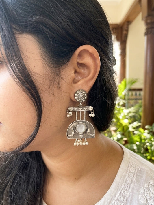 RAHA- German Silver Tribal Earrings White