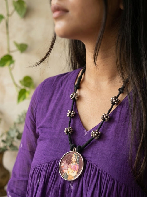 Ranisa - Brass Ghungroo Pichwai Pendant Long Necklace Brown