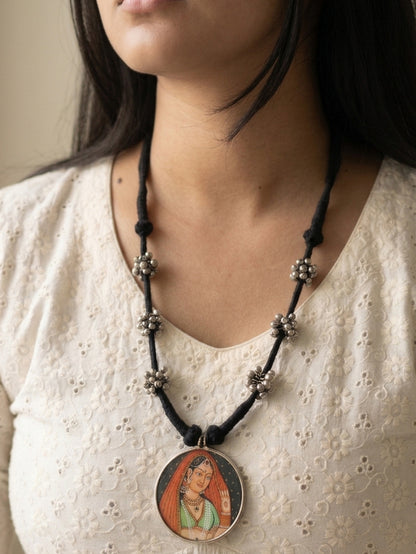 RANISA - Brass Ghungroo Pichwai Pendant Long Necklace Orange