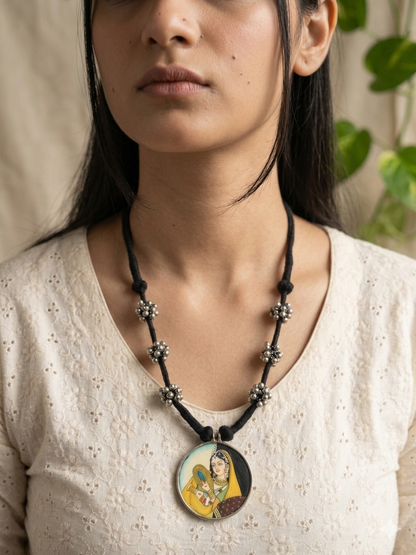 RANISA - Brass Ghungroo Pichwai Pendant Long Necklace Yellow