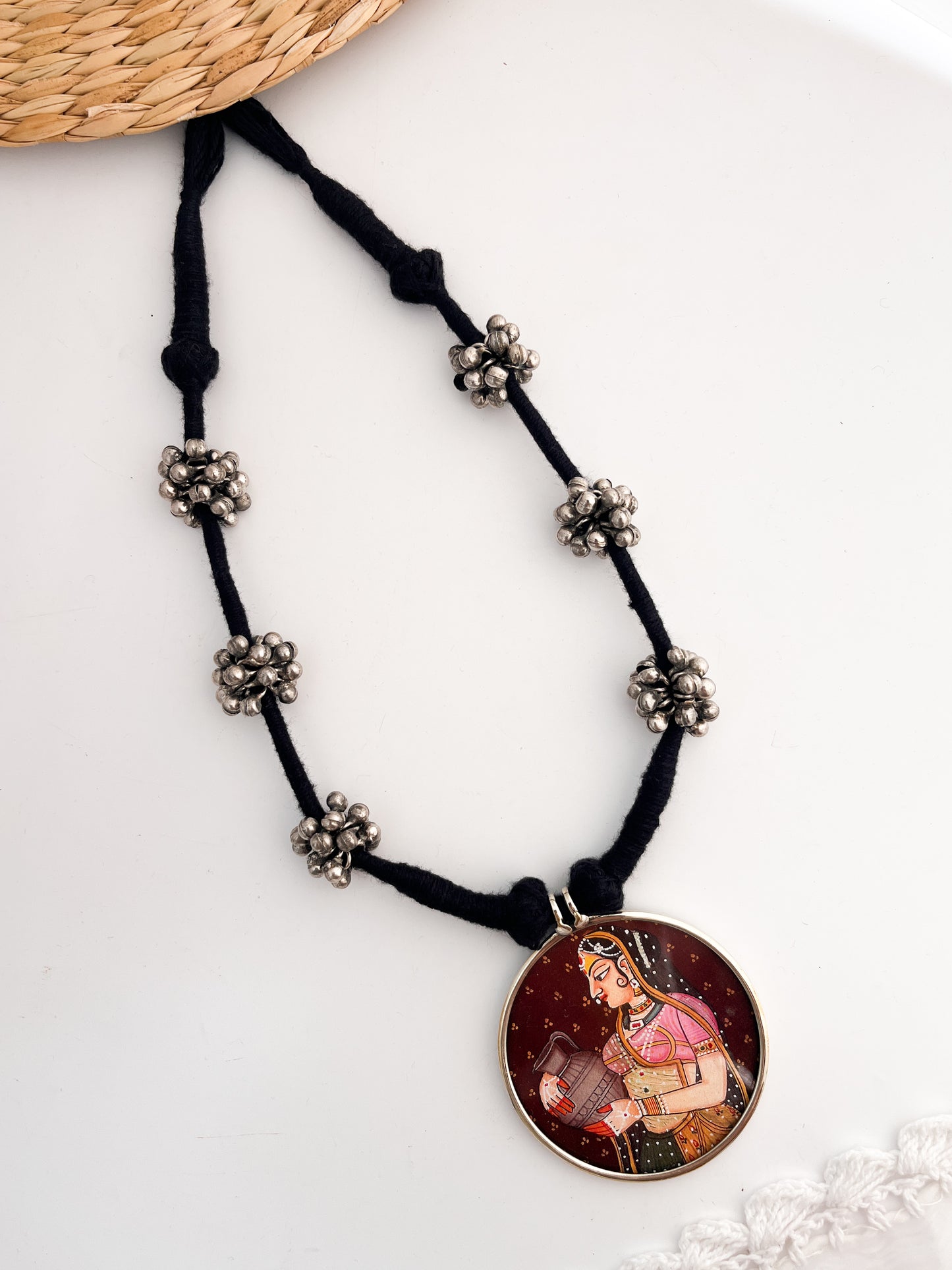 Ranisa - Brass Ghungroo Pichwai Pendant Long Necklace Brown