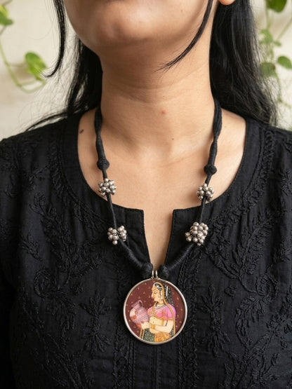 Ranisa - Brass Ghungroo Pichwai Pendant Long Necklace Brown