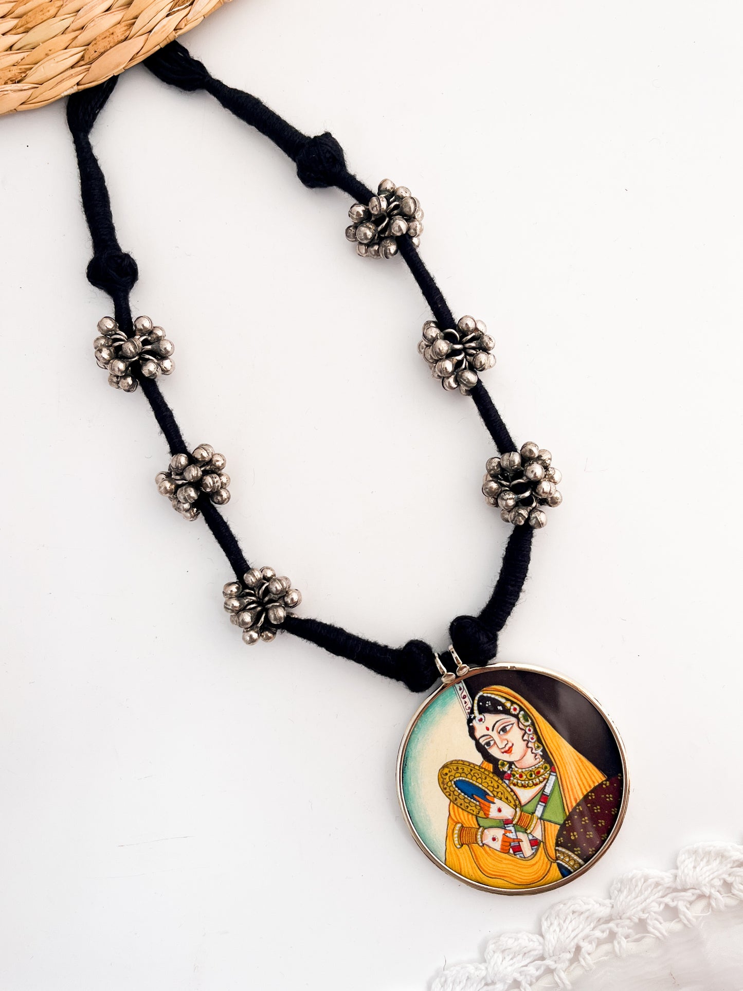 RANISA - Brass Ghungroo Pichwai Pendant Long Necklace Yellow
