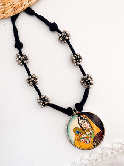 RANISA - Brass Ghungroo Pichwai Pendant Long Necklace Yellow