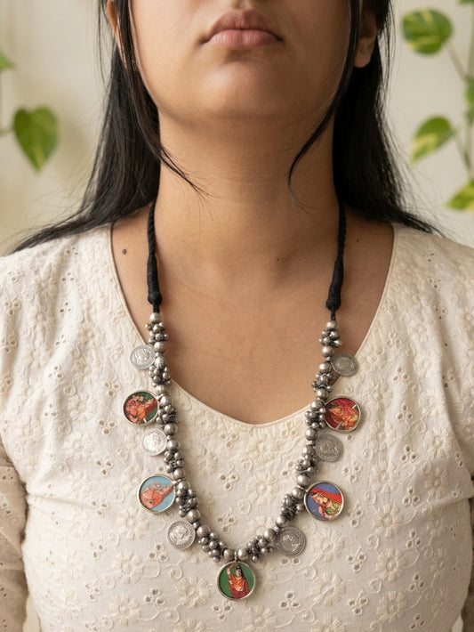 RANISA - Green Pichwai German Silver Brass Neckpiece