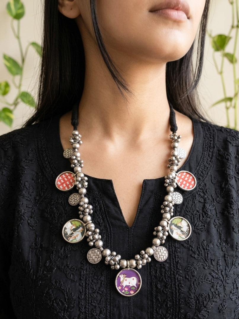 RANISA - Pichwai Cow German Silver Brass Neckpiece