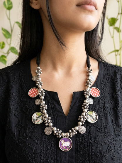 RANISA - Pichwai Cow German Silver Brass Neckpiece