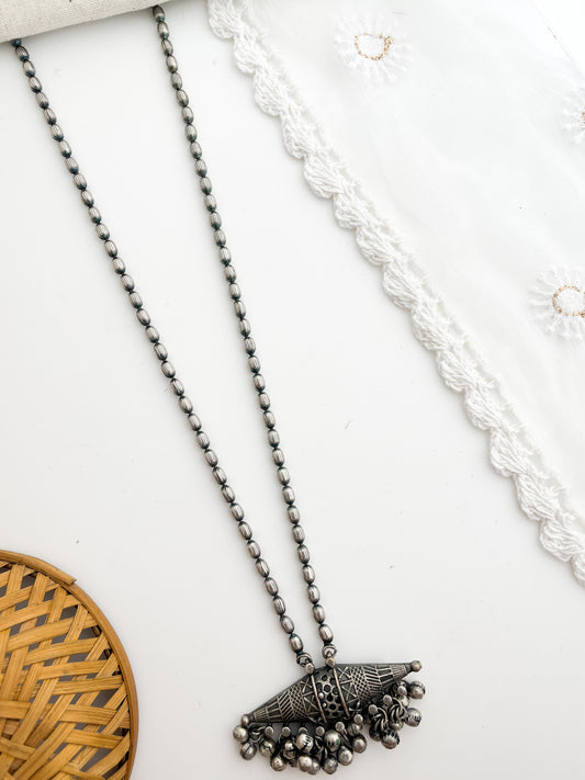 Saavi - Silver Oxidized Long Neckpiece
