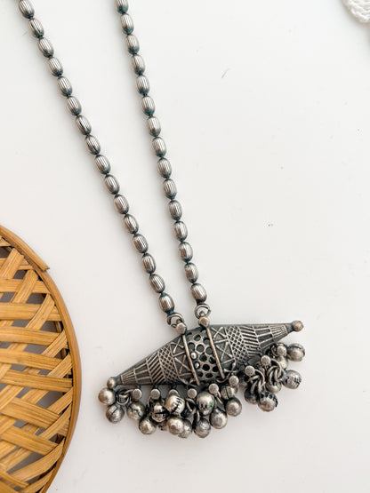 Saavi - Silver Oxidized Long Neckpiece