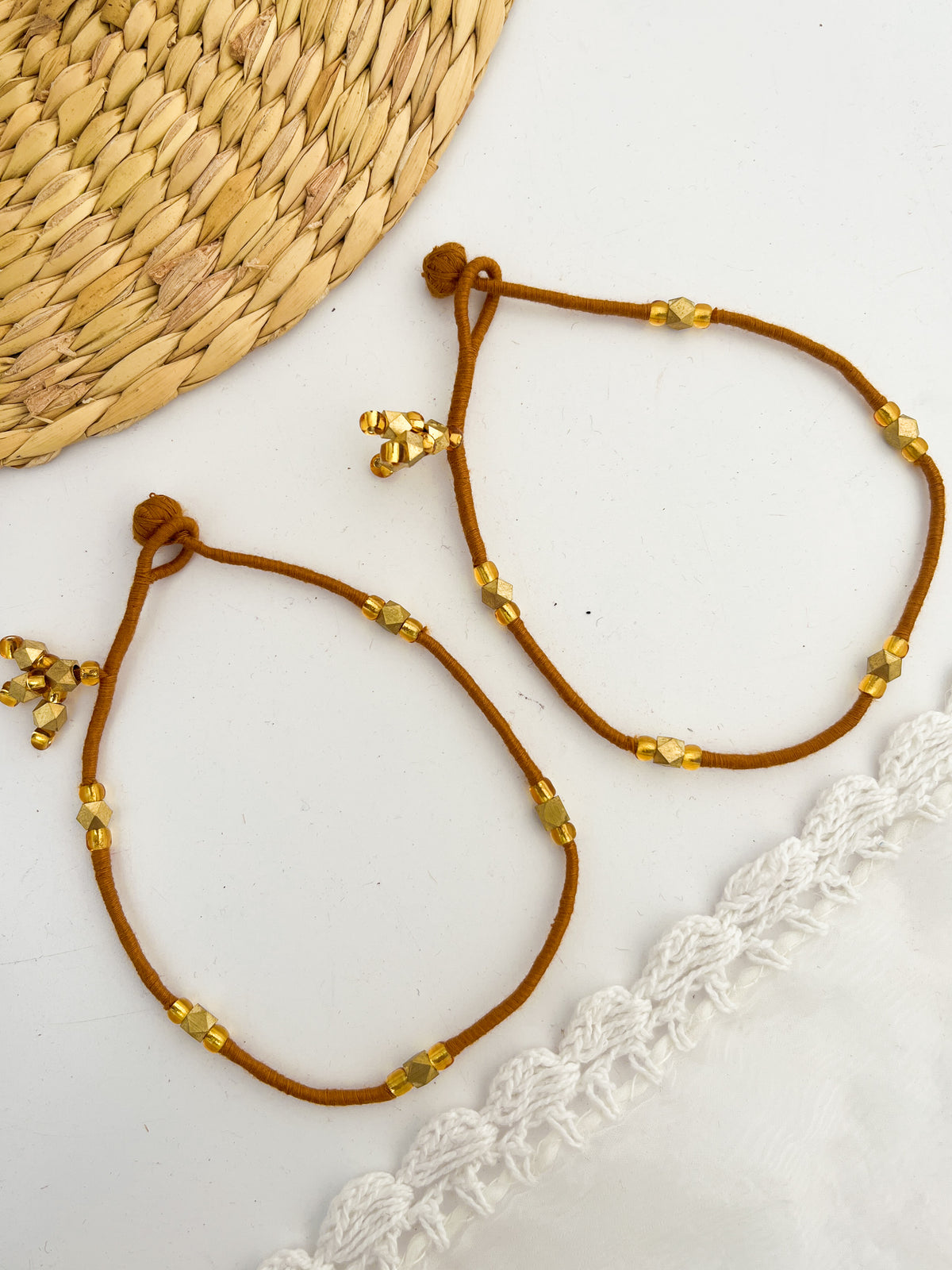SARA- Patwa Anklet Mustard
