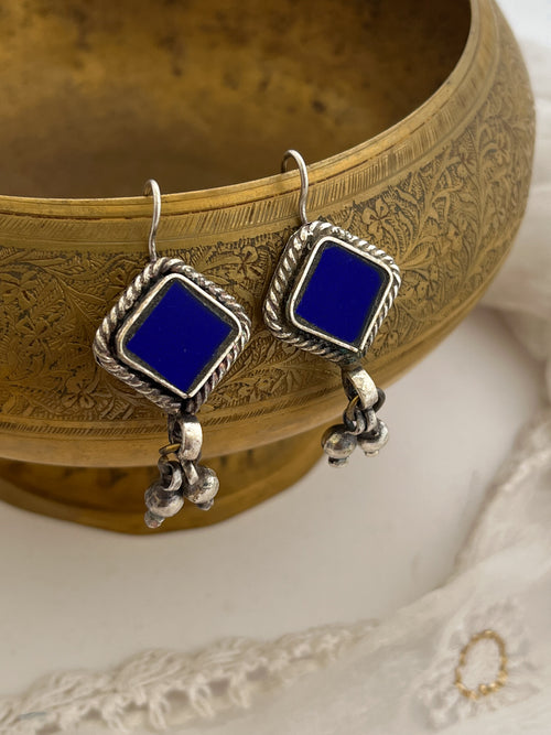 SAWANI - Brass Afghani Glass Earrings Blue