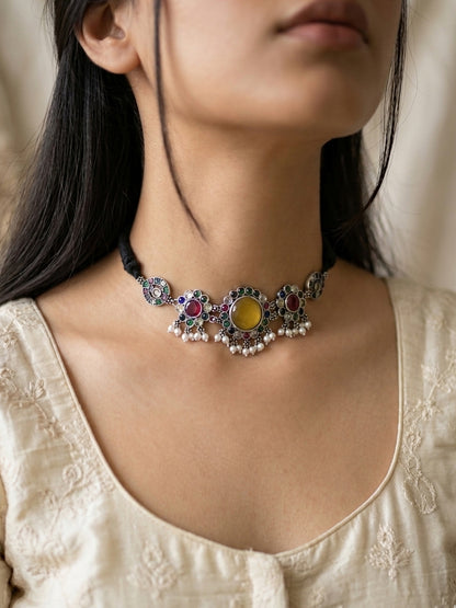 SHUBHA - German Silver Chocker With Earrings Multi