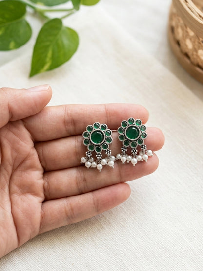 SHUBHA- German Silver Chocker With Earrings Green