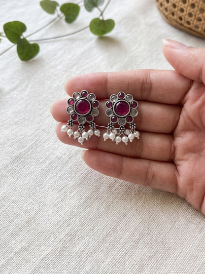 SHUBHA- German Silver Chocker With Earrings White Red