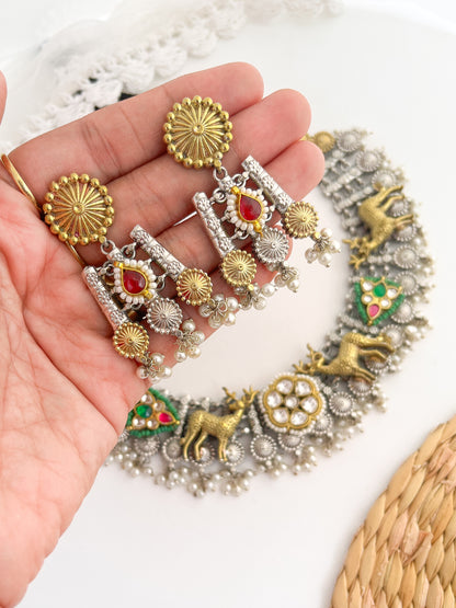 SITA- Dual Tone German Silver Necklace With Kundan Work