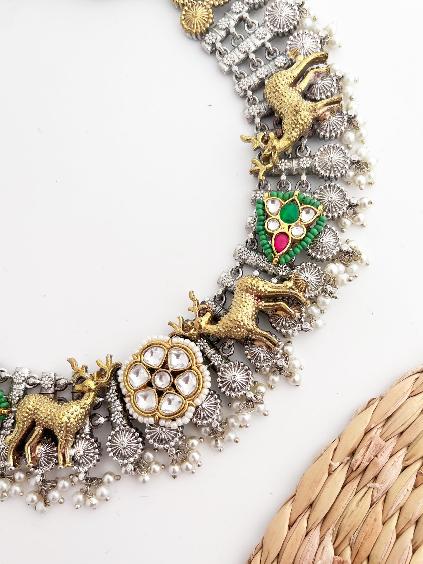 SITA- Dual Tone German Silver Necklace With Kundan Work