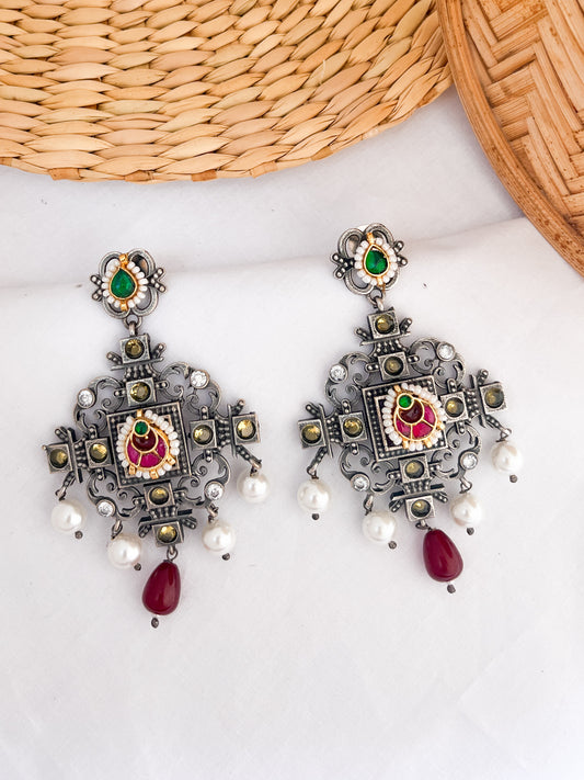 SOUMYA - German Silver Dangler With Paachi Kundan Work