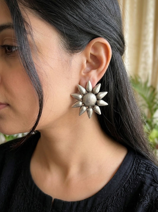 SURYAKUMARI - Silver Plated Brass Statement Stud