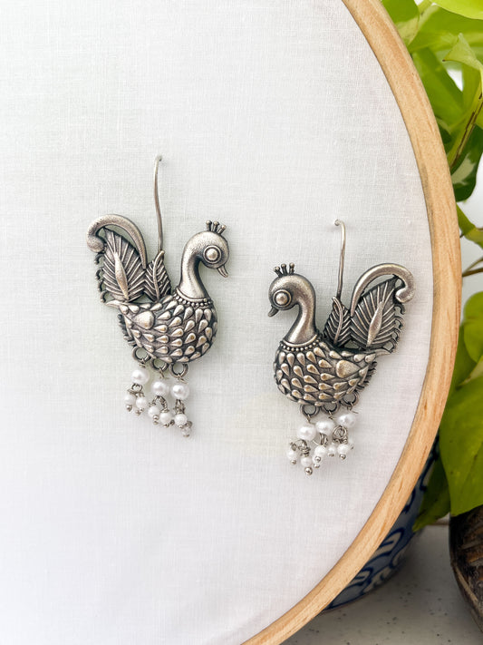 Swan - Silver Oxidised Swan Earrings