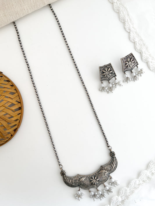 Tara - Silver Oxidised Long Neckpiece