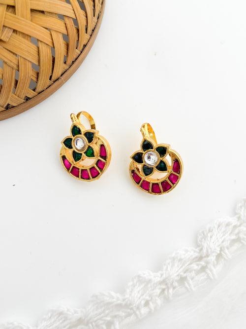 Tarabai - Pink And  Green Gold Finish Bugadi