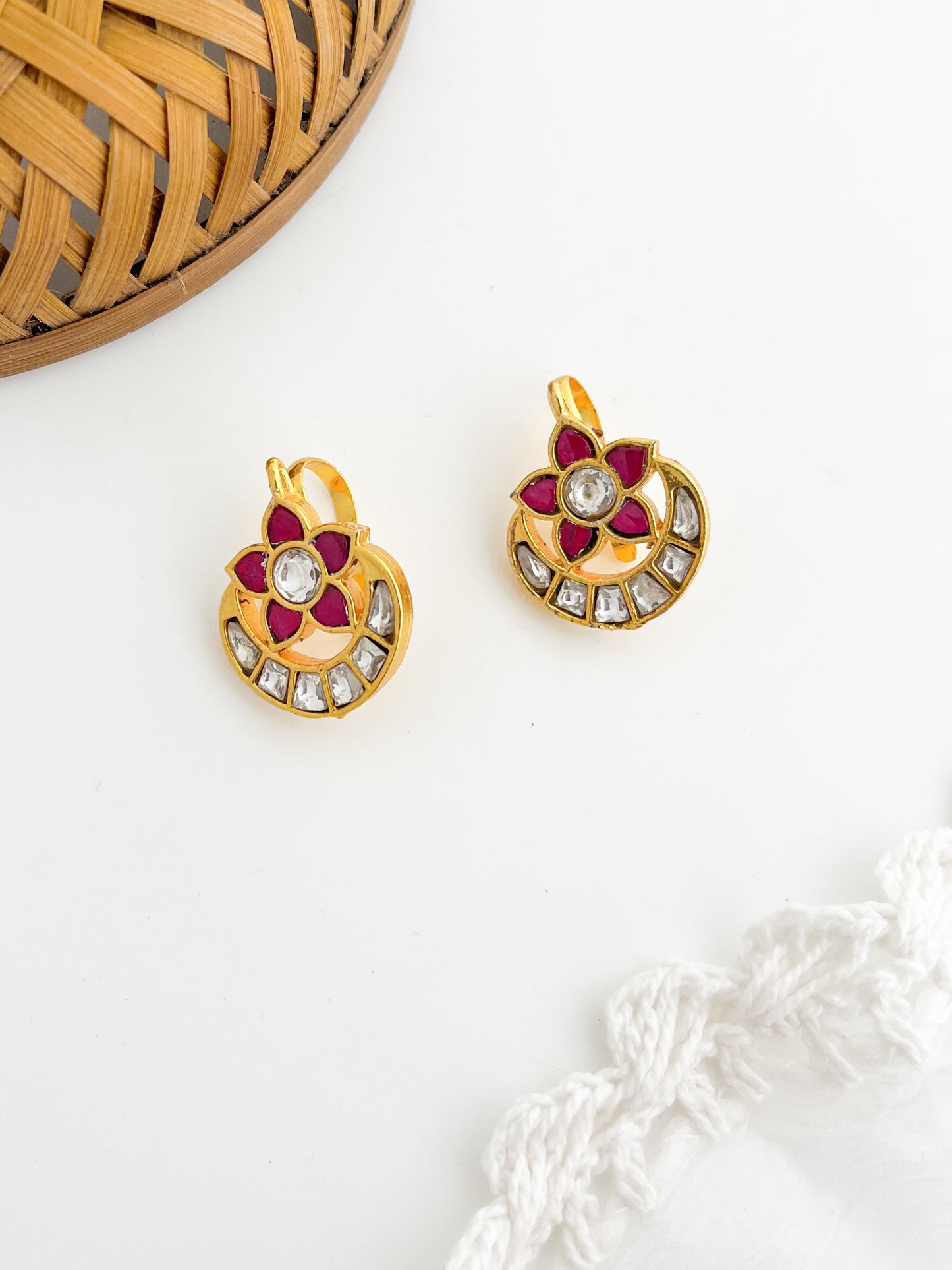 Tarabai - Pink And  Transparent Gold Finish Bugadi