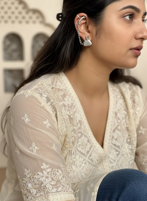 Telephone - Silver Oxidised Earcuff