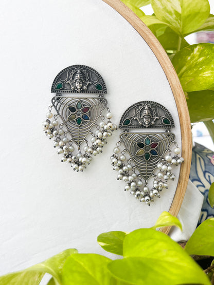 Tribhuvan - Silver Oxidised Tribal Danglers