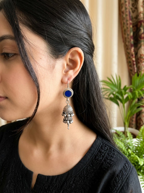 VEENA - Afghani Glass Jhumka Blue