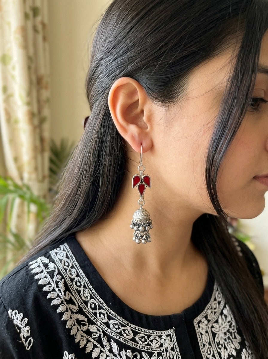 VEENA - Afghani Glass Jhumka Maroon