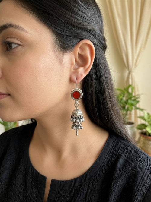 VEENA - Afghani Glass Jhumka Red