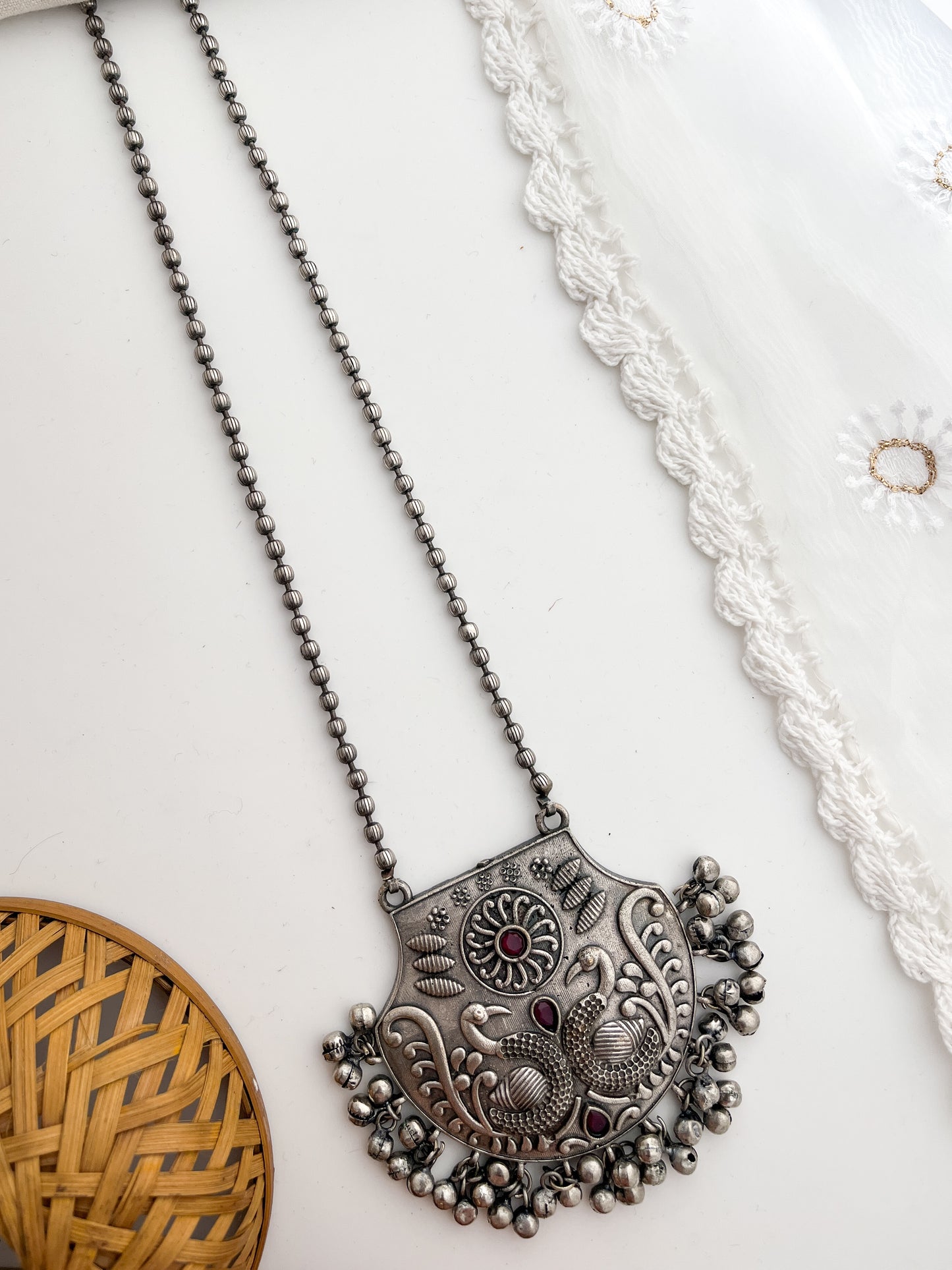 Vriti - Silver Oxidized Long Neckpiece
