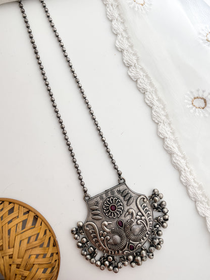 Vriti - Silver Oxidized Long Neckpiece